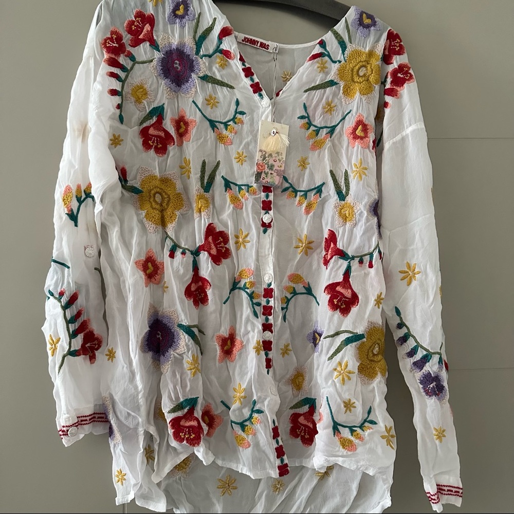 DAMAGED JOHNNY WAS White Embroidered Blouse